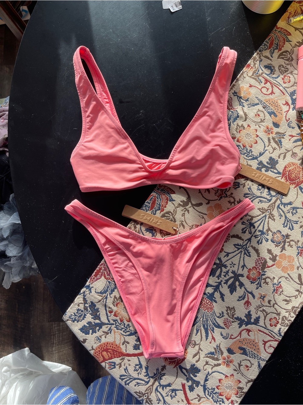 NWT SKIMS Swim Pink Bikini Set | Scoop Top & High-Cut Bottoms